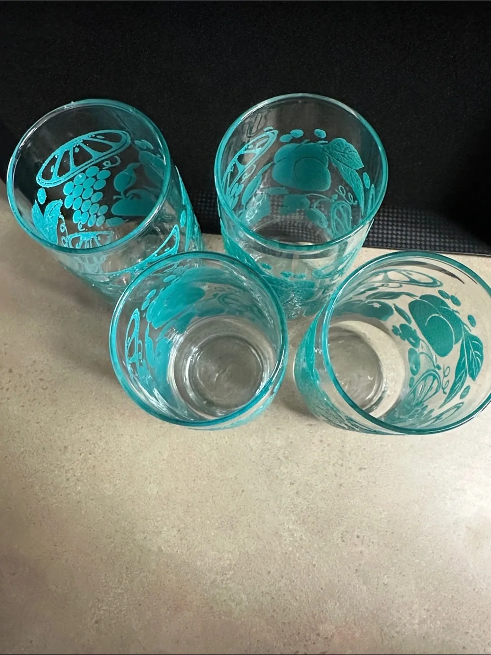 Vintage Libbey Teal Turquoise Fruit Textured Non Slip Glasses Set of 4 16oz